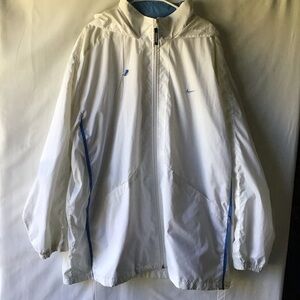 Nike Men's White Windbreaker with Blue Accents Matching Pants in Closet